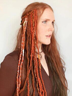 Ginger Orange Merino Wool Clip In Dreadlocks Locs Extensions Handmade